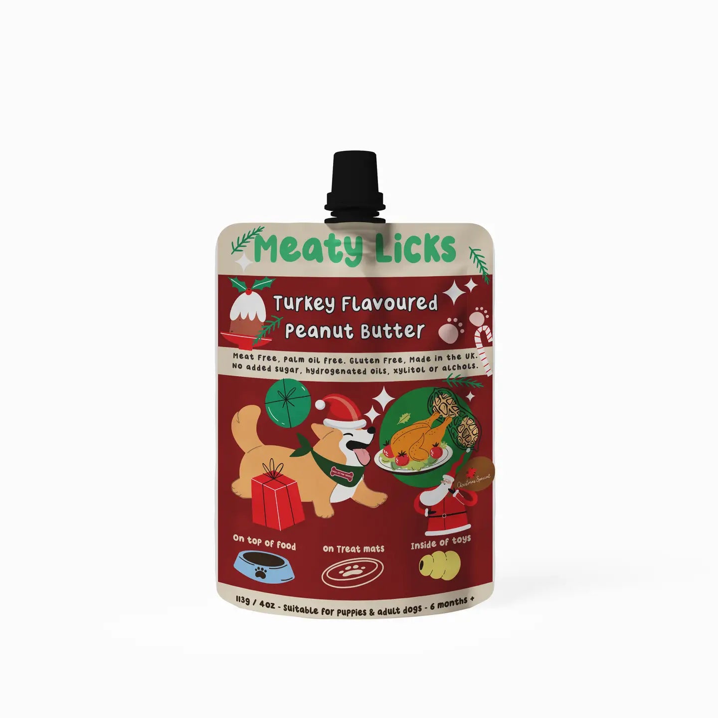 Meaty Licks Christmas Peanut Butter Pouch For Dogs