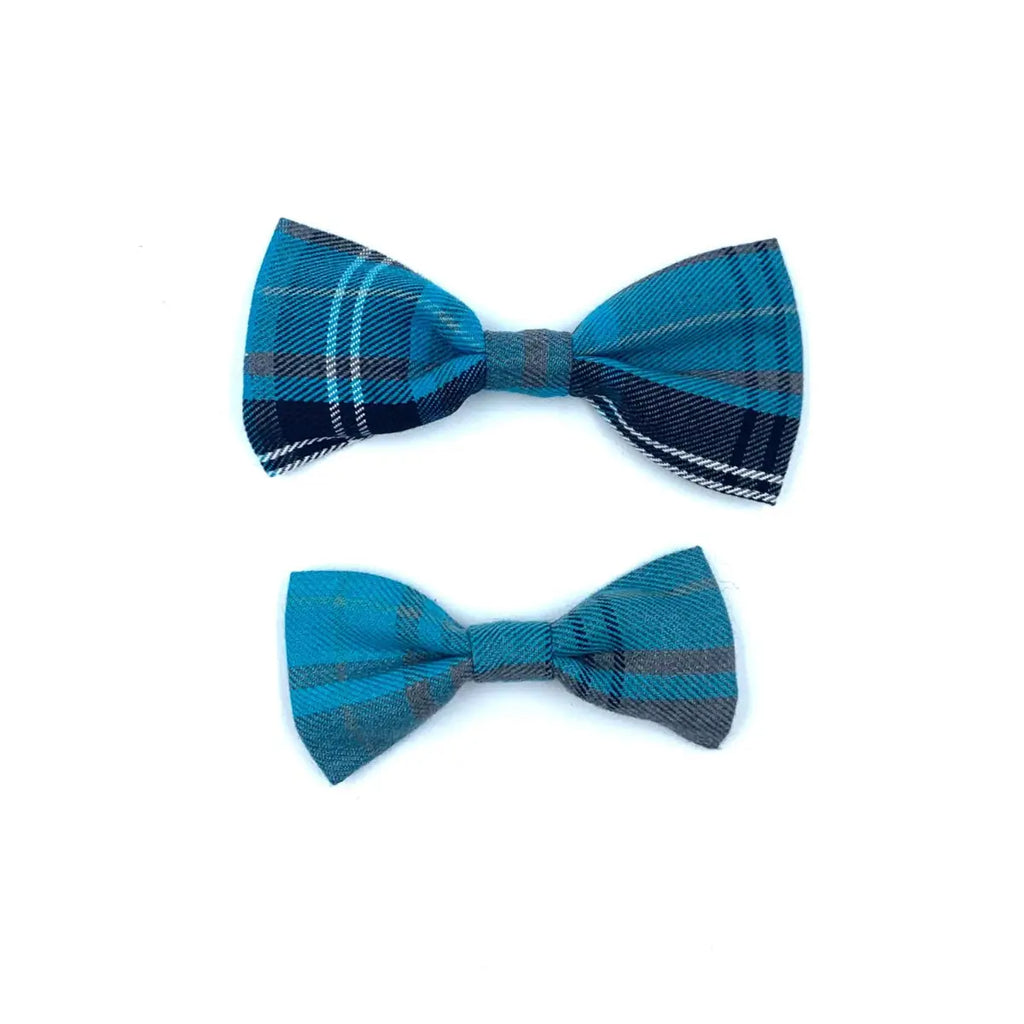 Barkley and Fetch Turquoise and Grey Tartan Bowtie