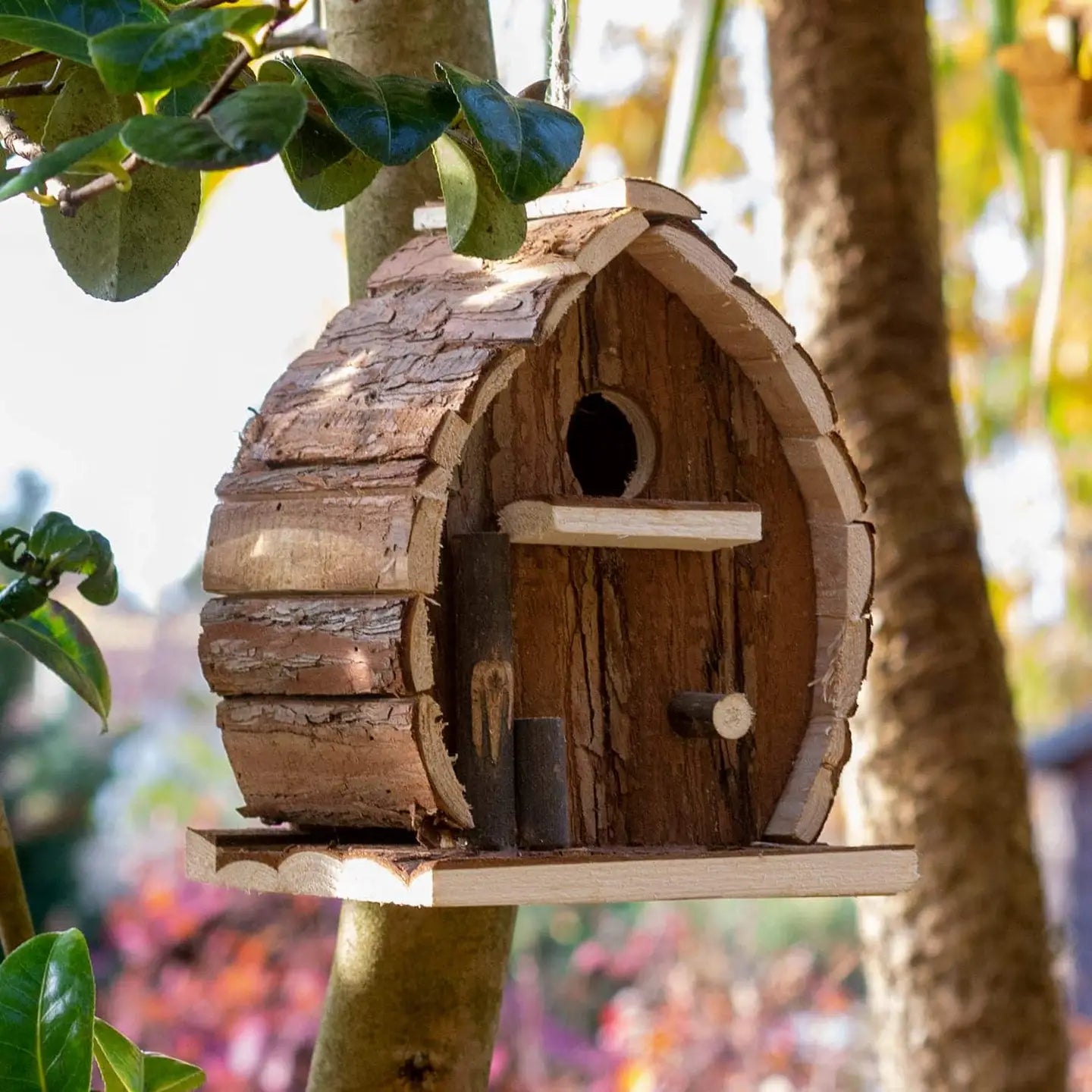 Bird House Nesting Box House Wooden Garden Natural Bark