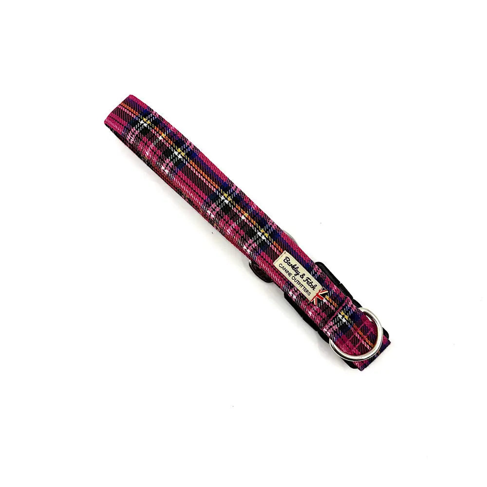 Barkley and Fetch Bright Pink Tartan Dog Collar