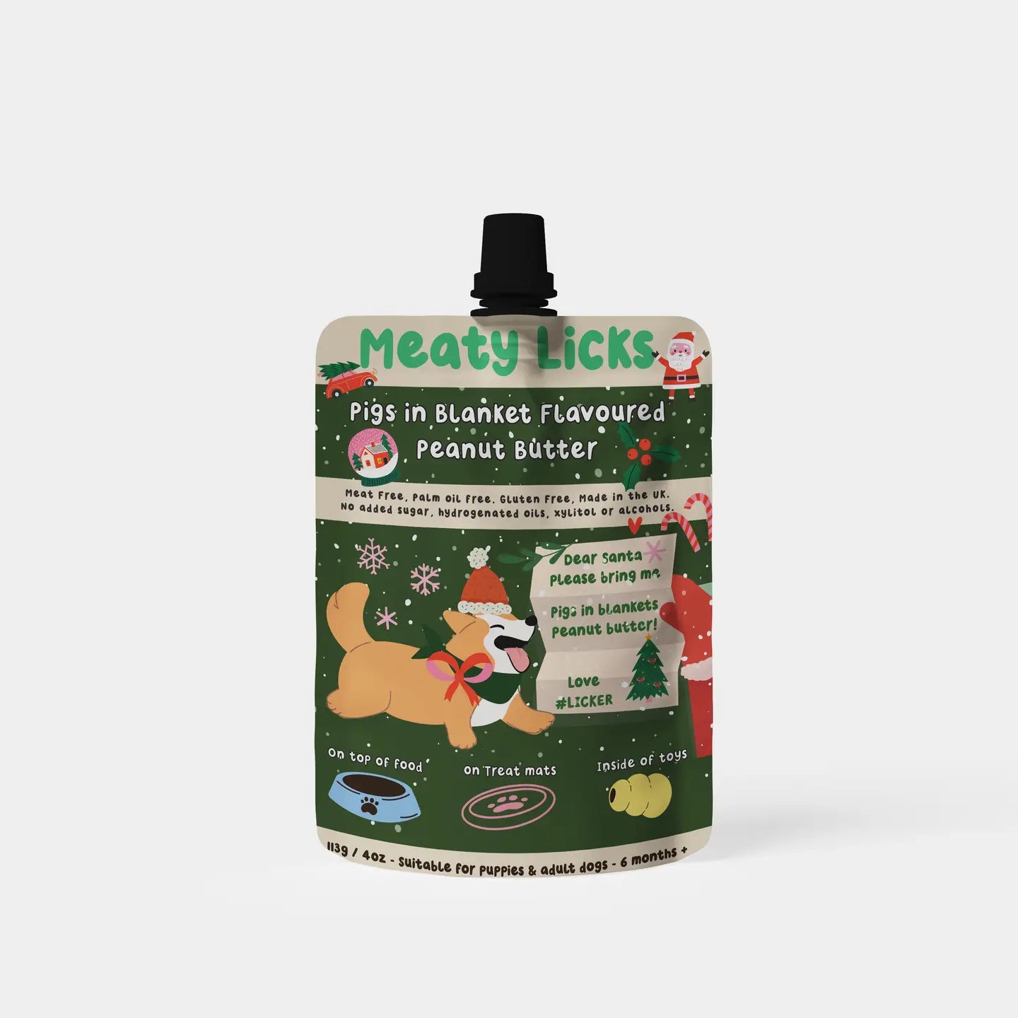 Meaty Licks Christmas Peanut Butter Pouch For Dogs