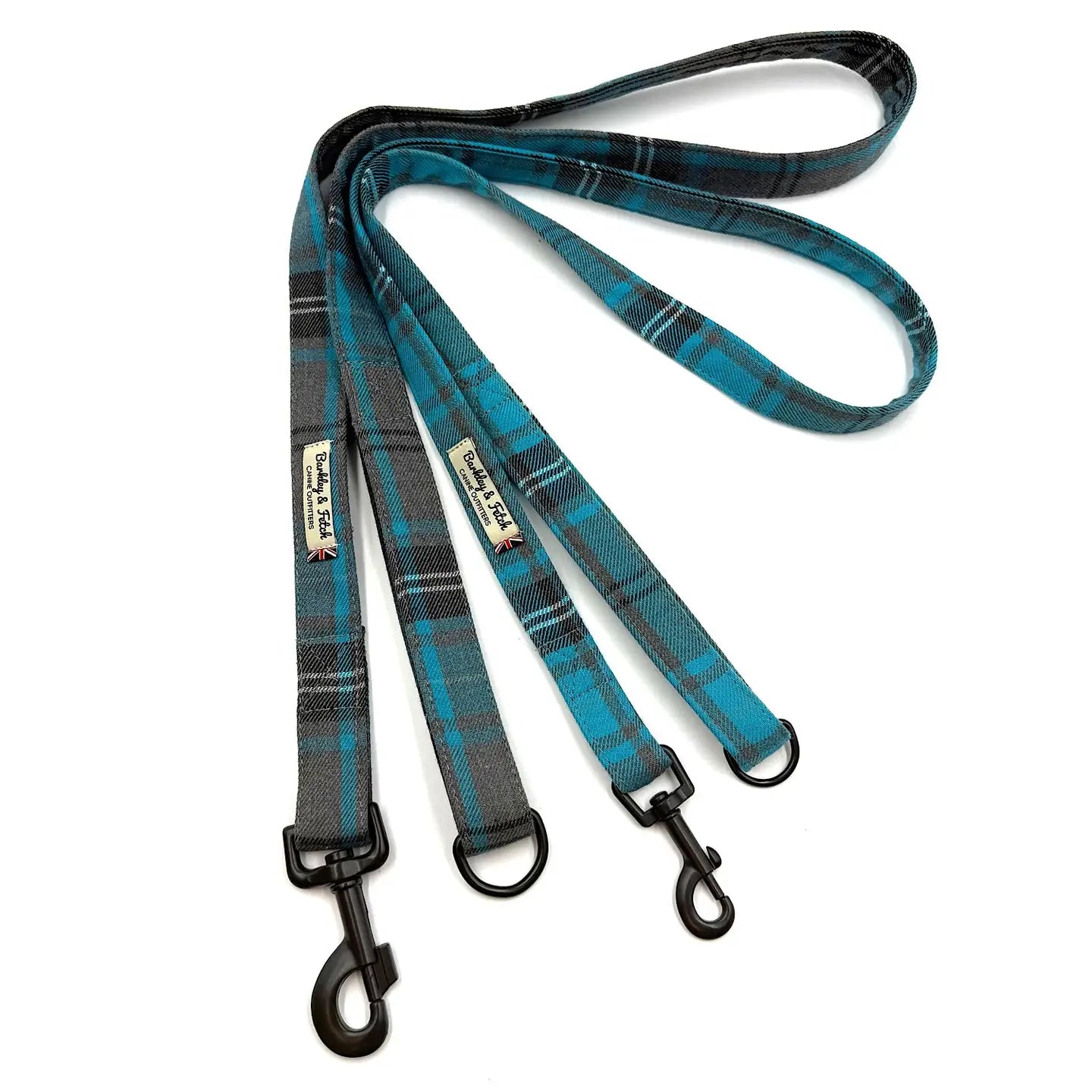 Barkley and Fetch Turquoise and Grey Tartan Dog Lead