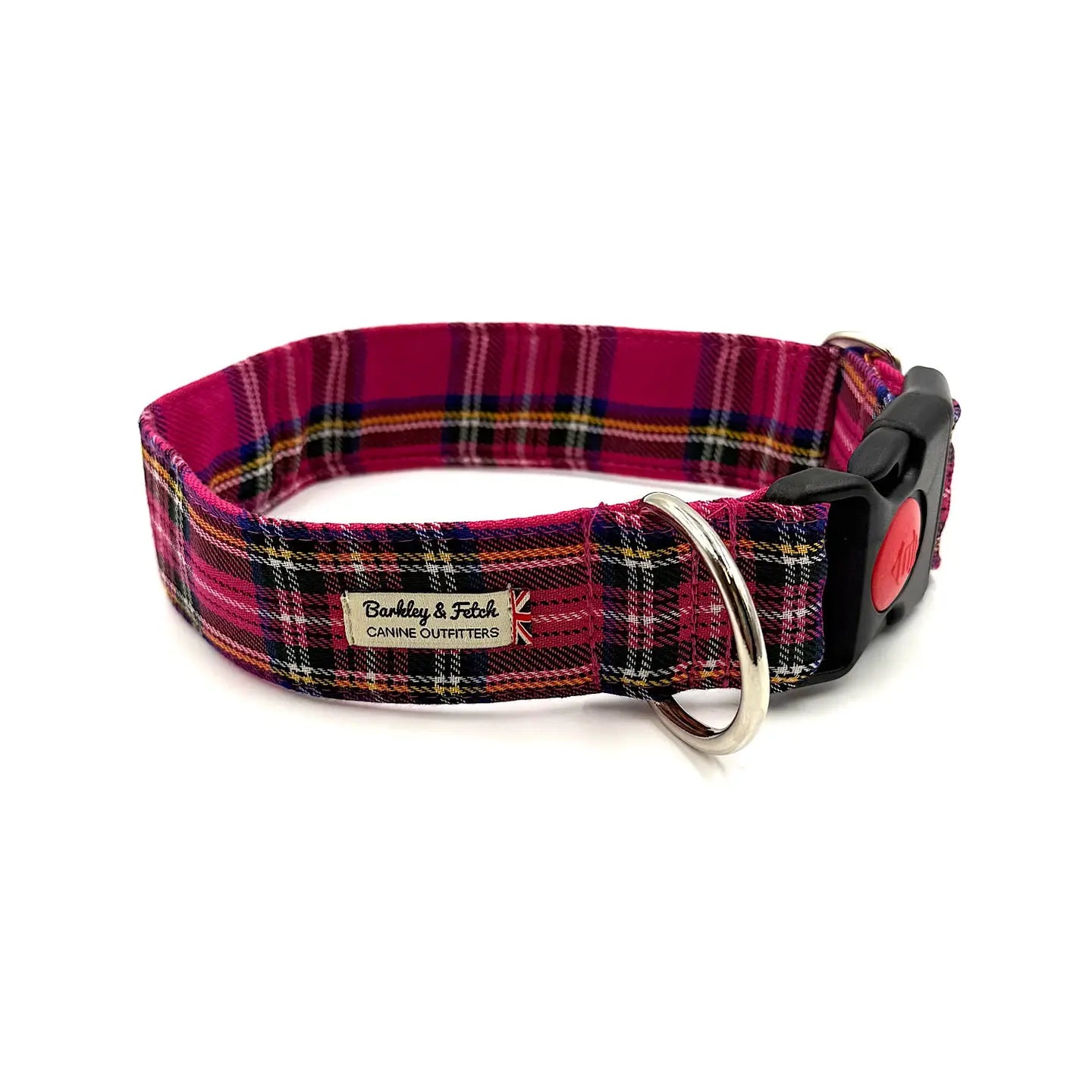 Barkley and Fetch Bright Pink Tartan Dog Collar