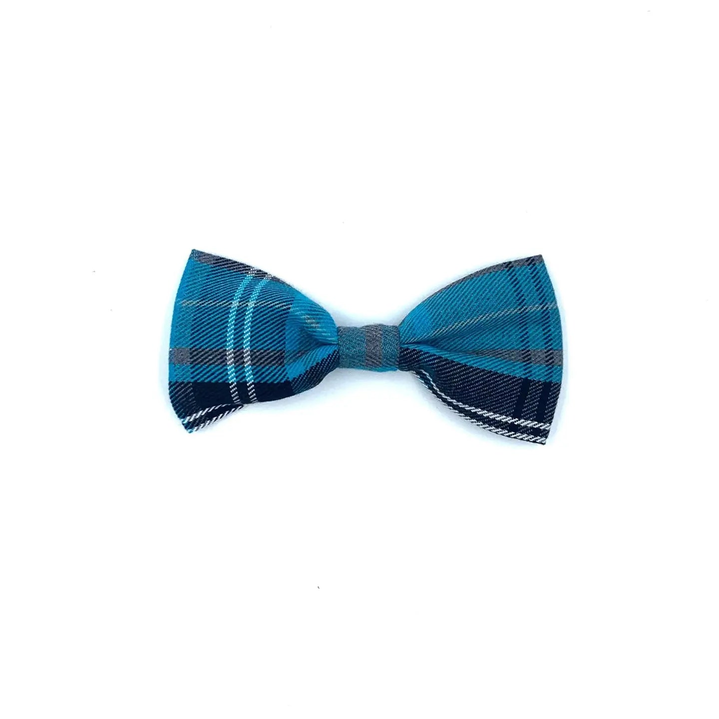 Barkley and Fetch Turquoise and Grey Tartan Bowtie