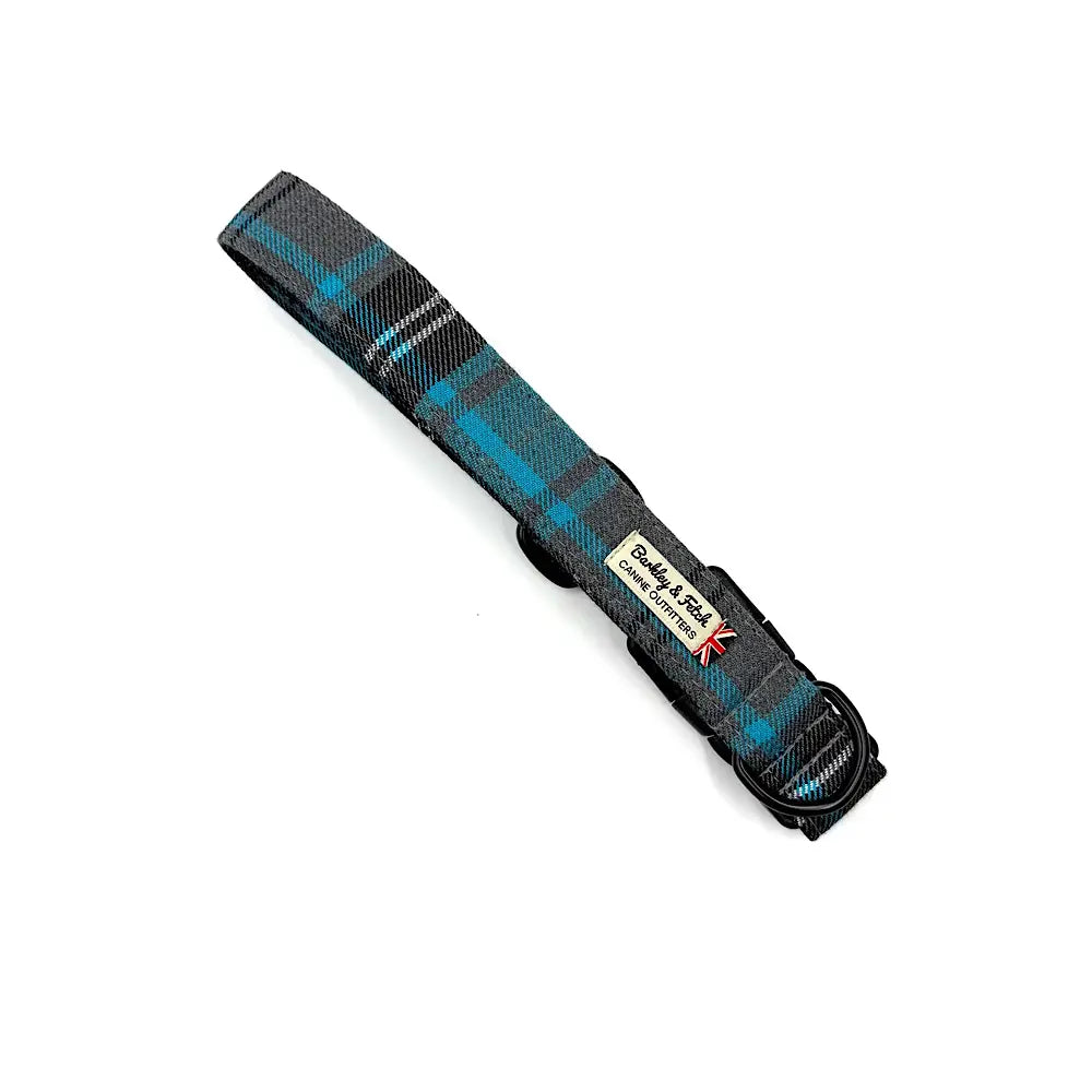 Barkley and Fetch Turquoise and Grey Tartan Dog Collar