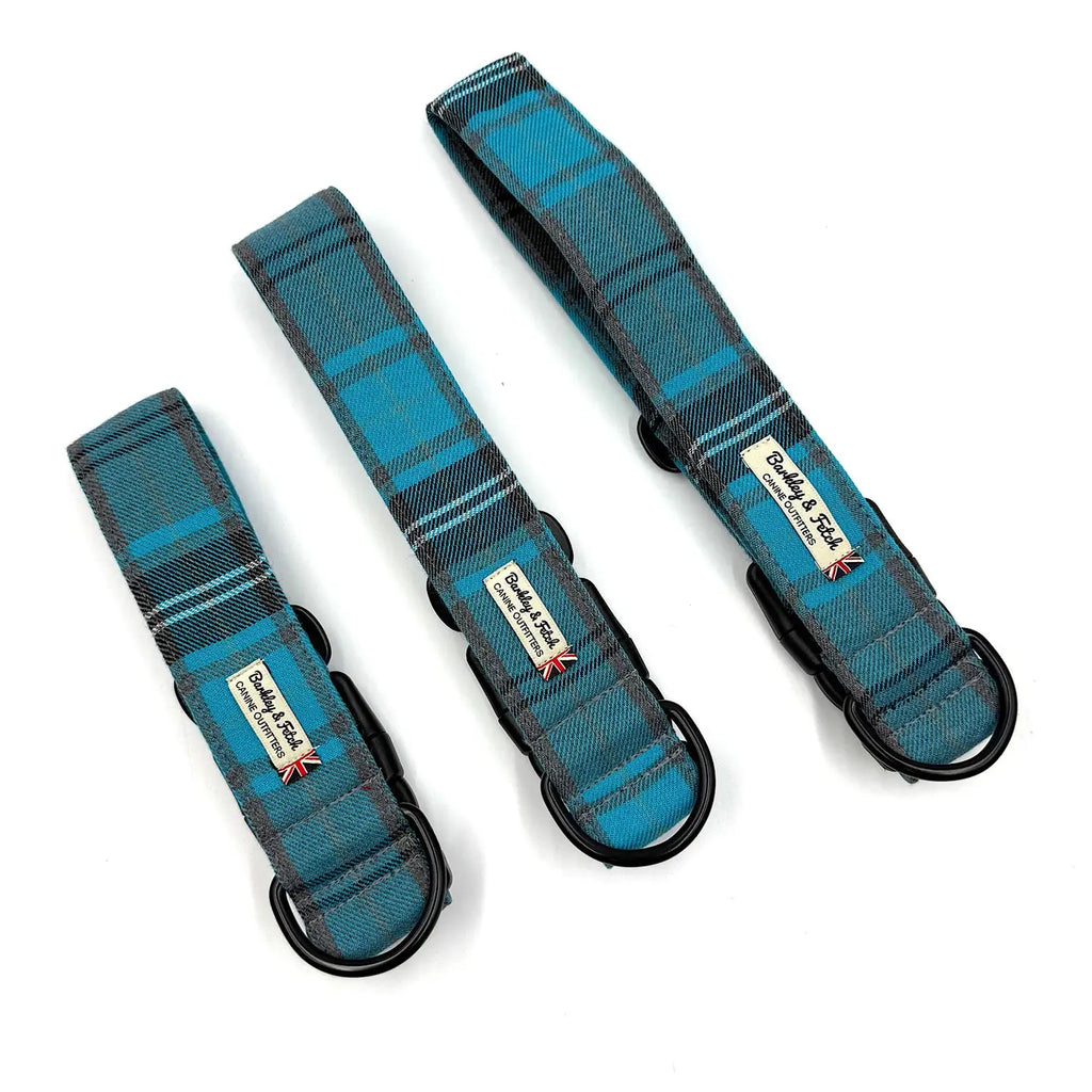 Barkley and Fetch Turquoise and Grey Tartan Dog Collar