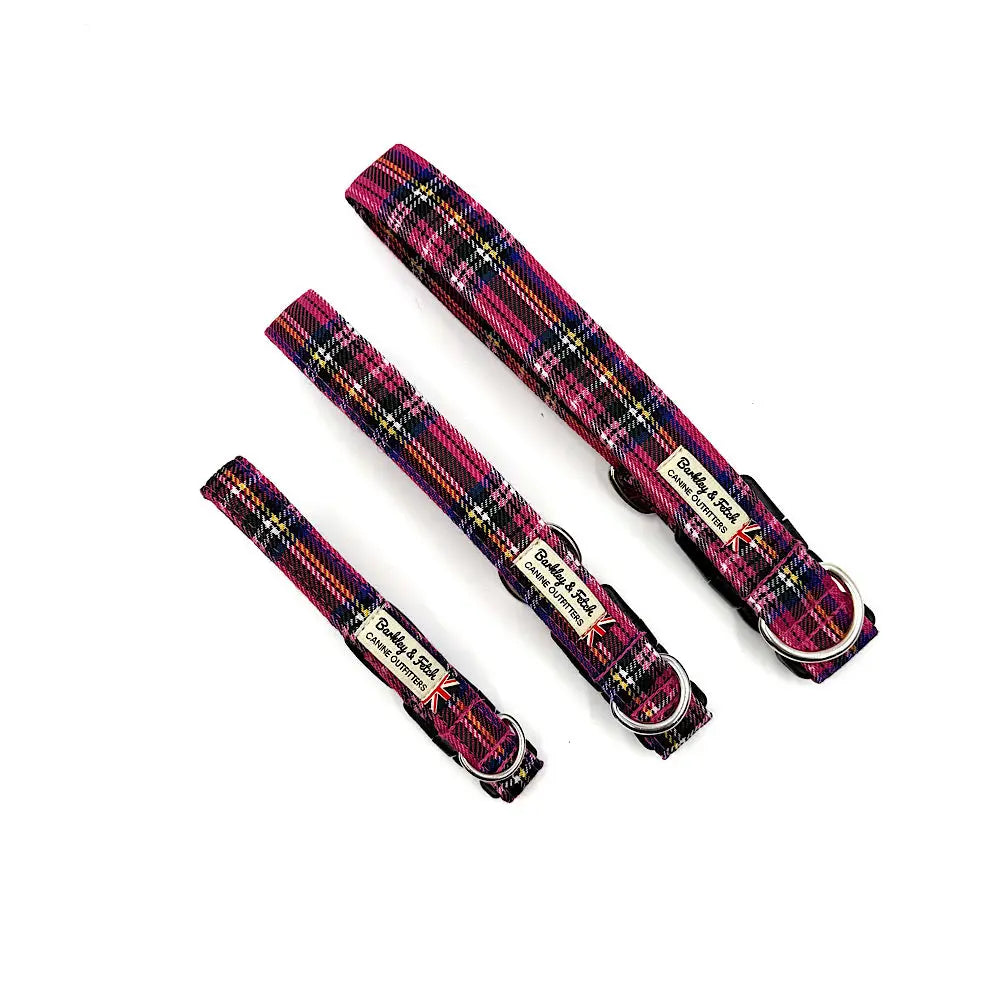 Barkley and Fetch Bright Pink Tartan Dog Collar