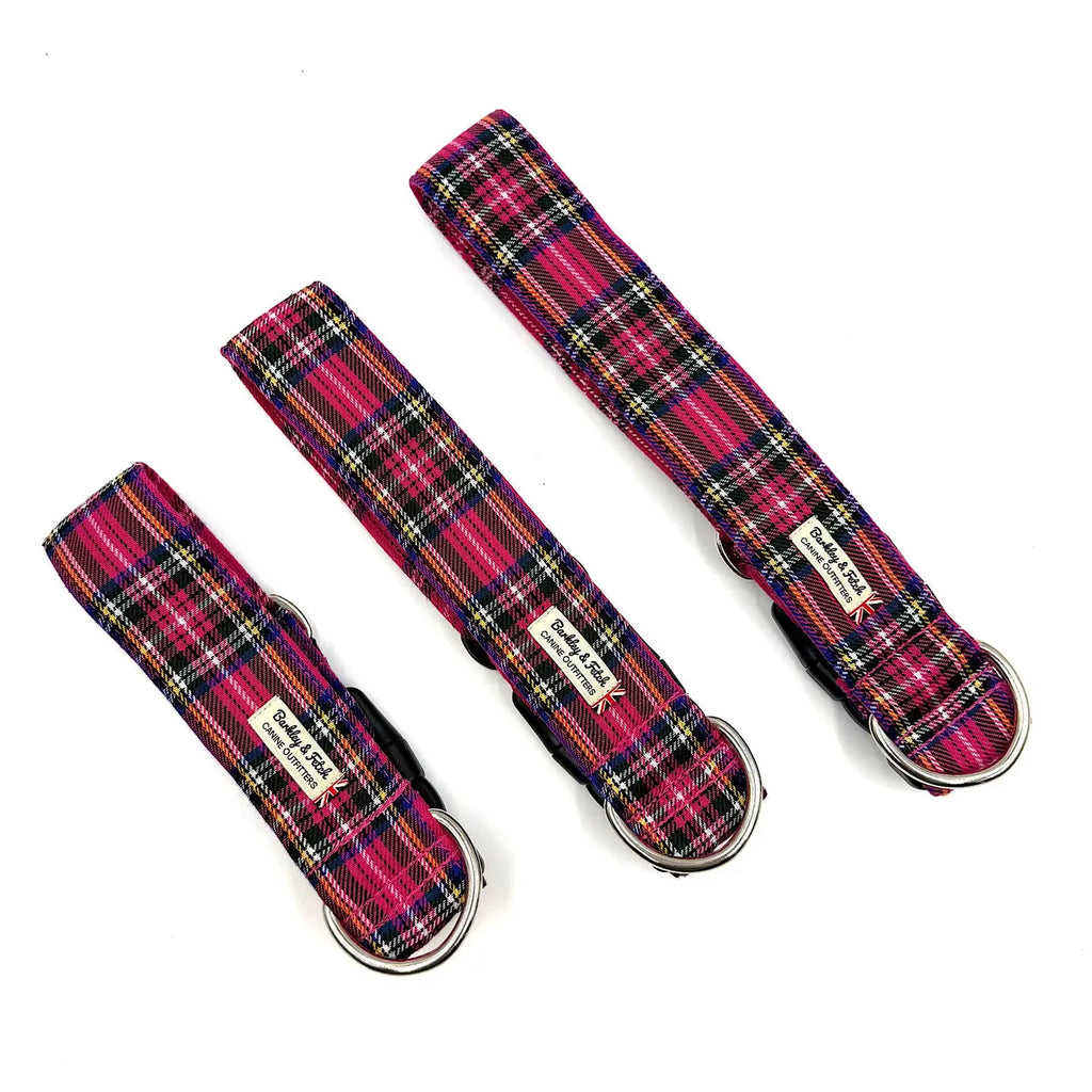 Barkley and Fetch Bright Pink Tartan Dog Collar