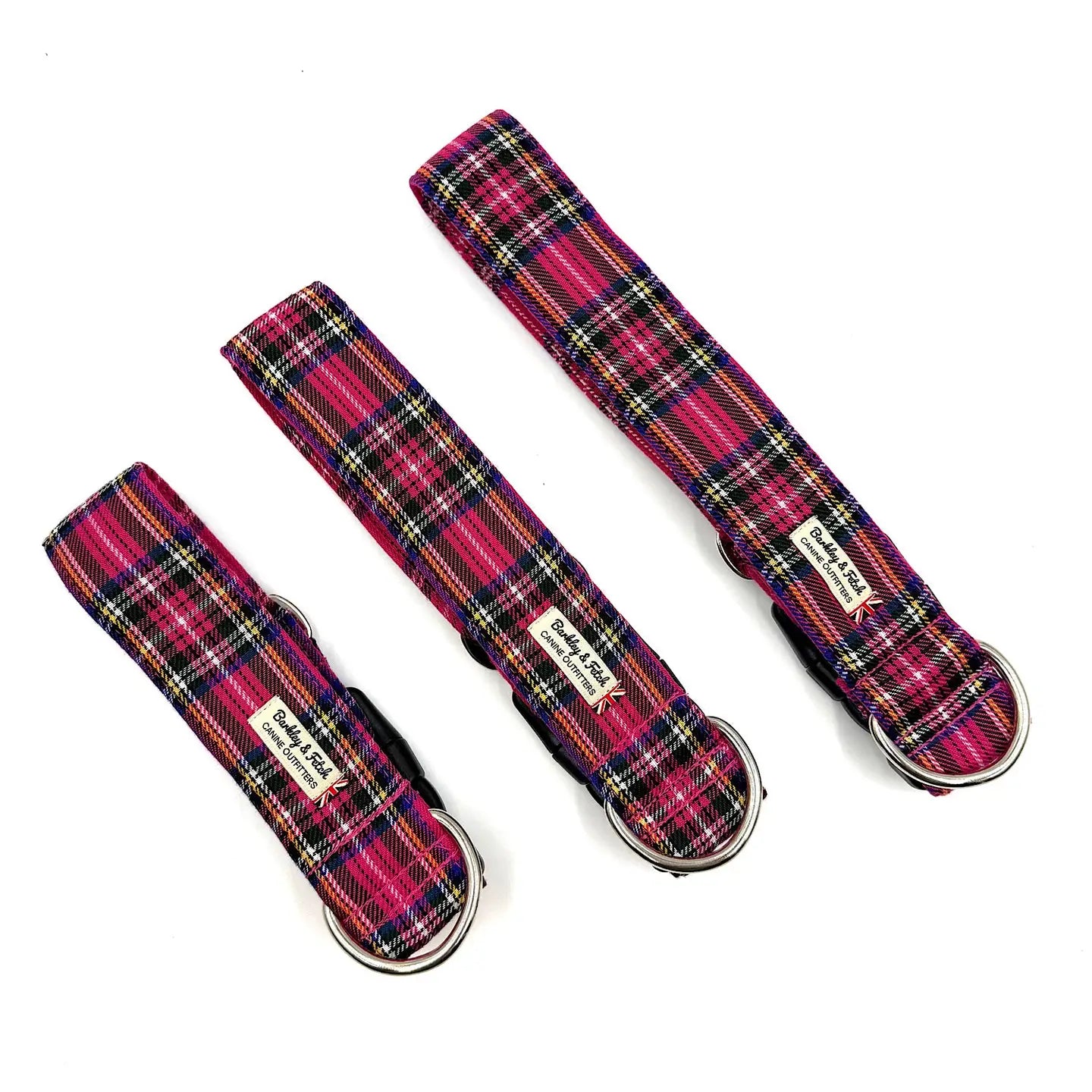 Barkley and Fetch Bright Pink Tartan Dog Collar