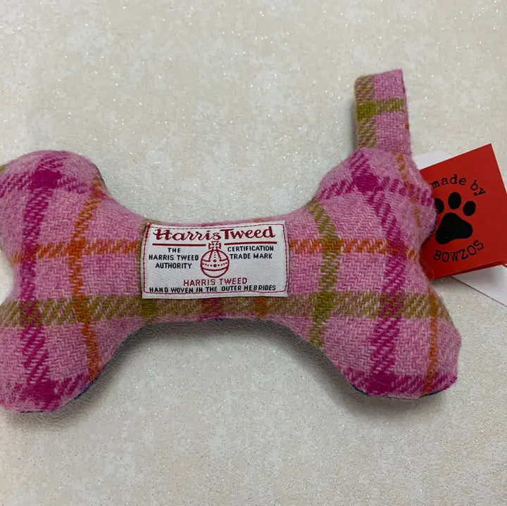 Bowzos Harris Tweed® Squeaky Bone Toy - Baby Pink (Isla)