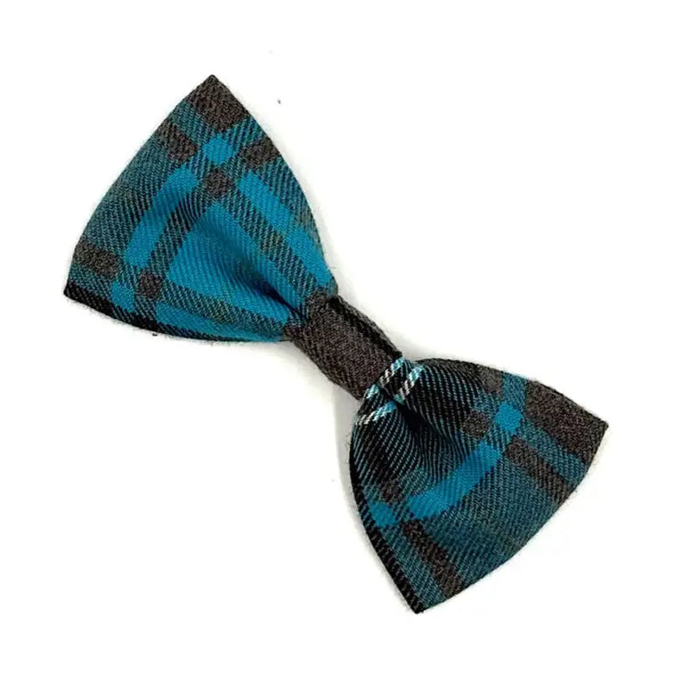 Barkley and Fetch Turquoise and Grey Tartan Bowtie