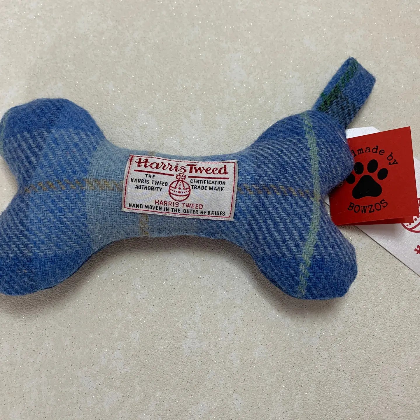 Bowzos Harris Tweed® Squeaky Bone Toy - Baby Blue (Edinburgh)