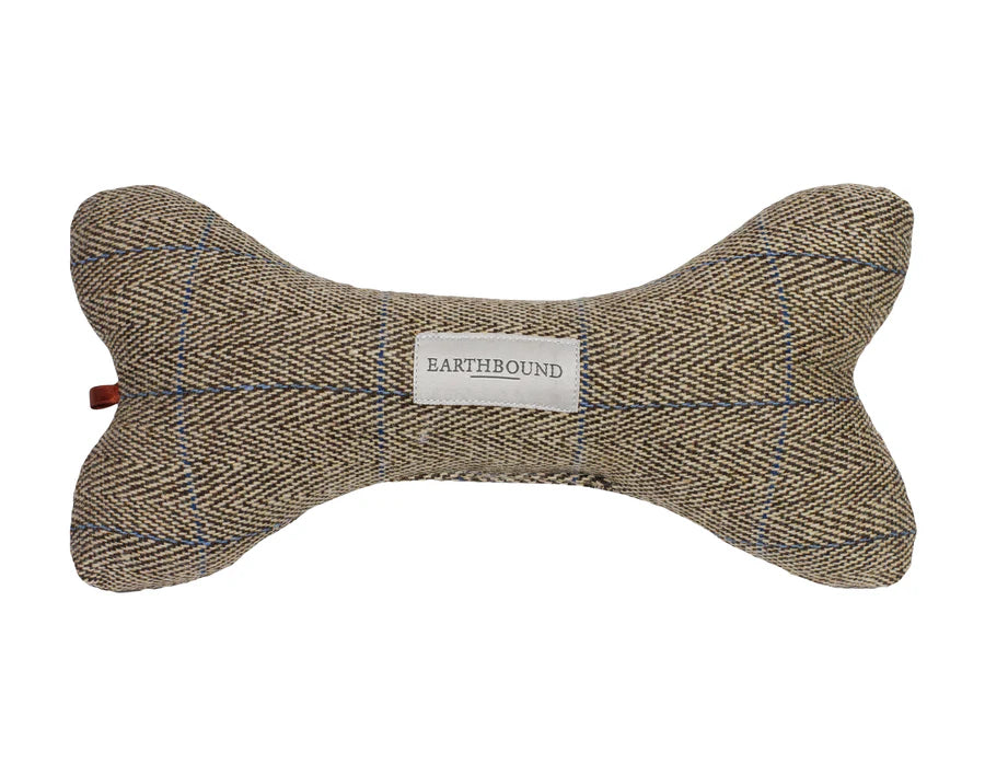 Earthbound - Squeaky Bone Toy Traditional Tweed Beige