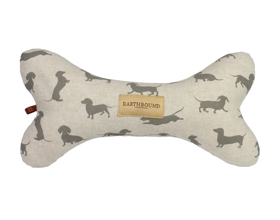 Earthbound Squeaky Bone Toy Dachshund Grey