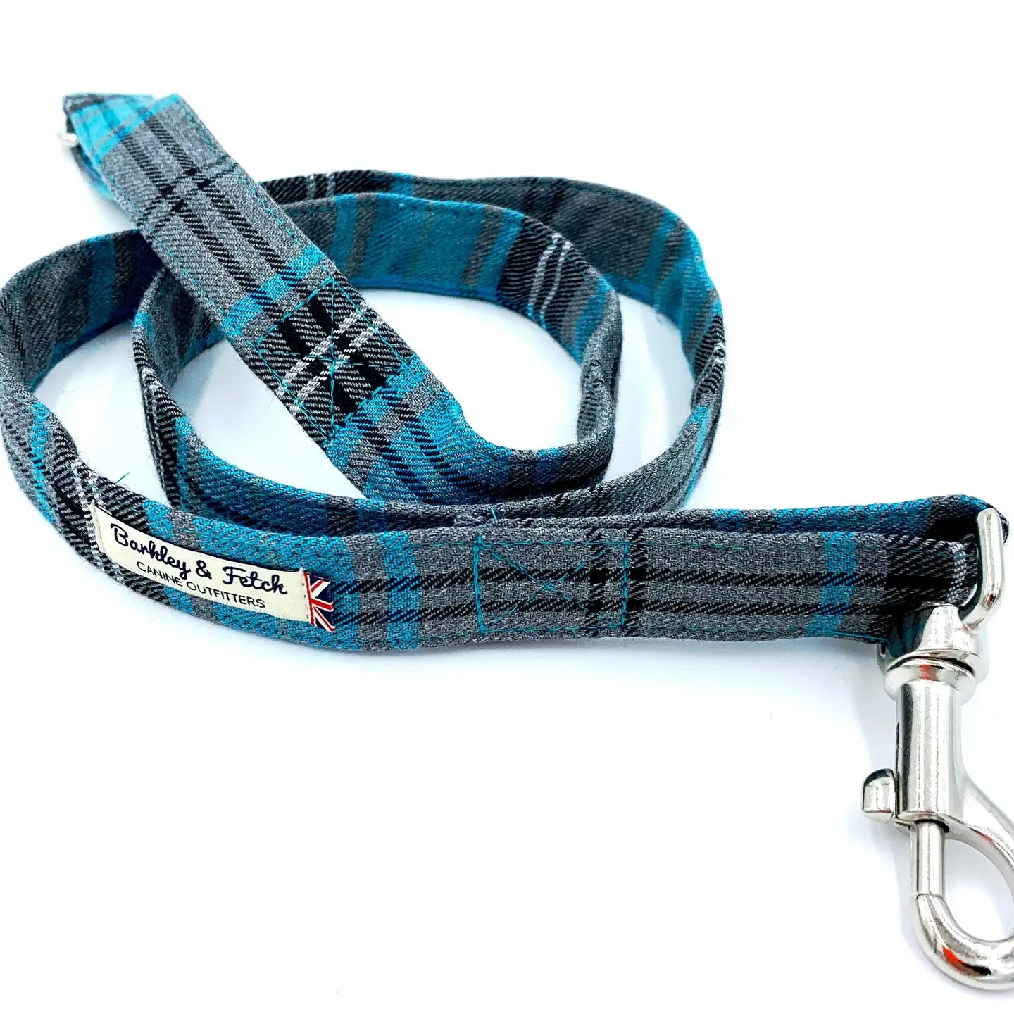 Barkley and Fetch Turquoise and Grey Tartan Dog Lead