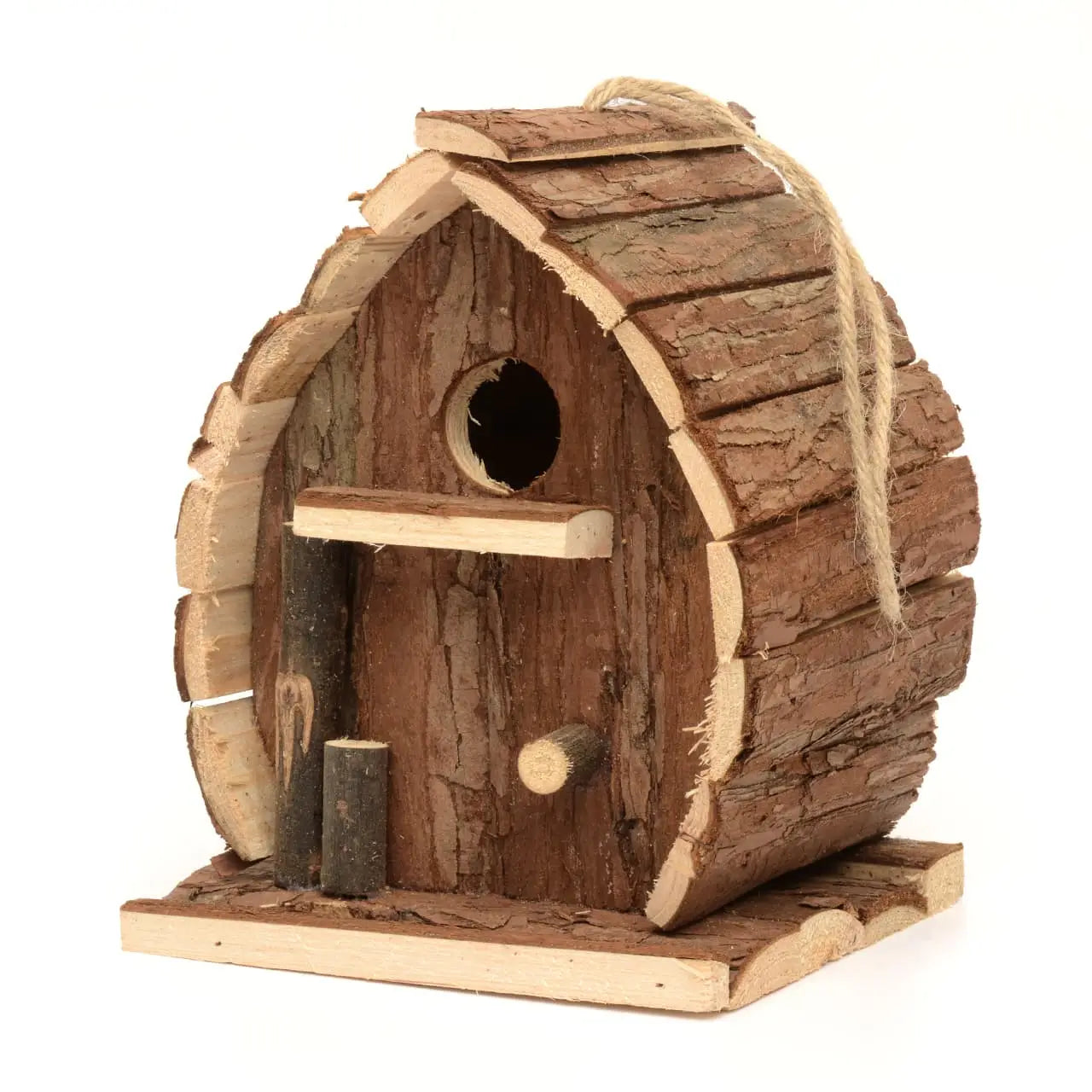 Bird House Nesting Box House Wooden Garden Natural Bark