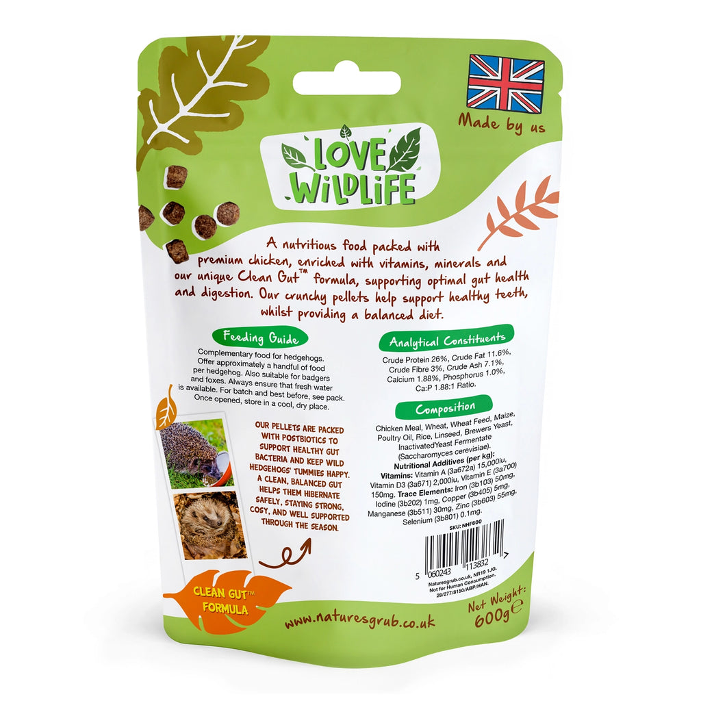 Love Wildlife- Native Hedgehog Food 600g | Postbiotic Pellets