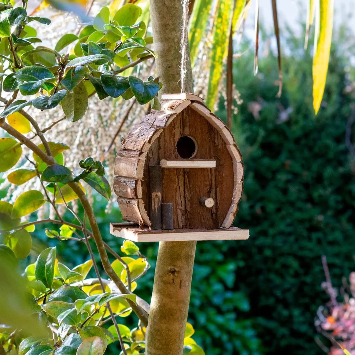 Bird House Nesting Box House Wooden Garden Natural Bark