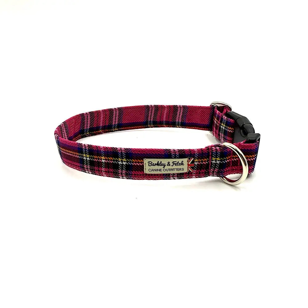 Barkley and Fetch Bright Pink Tartan Dog Collar
