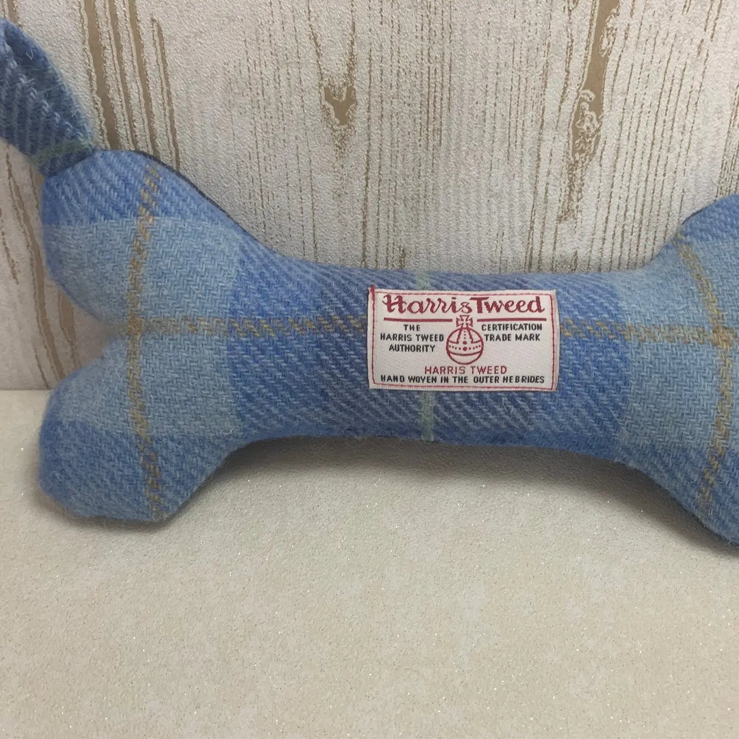 Bowzos Harris Tweed® Squeaky Bone Toy - Baby Blue (Edinburgh)