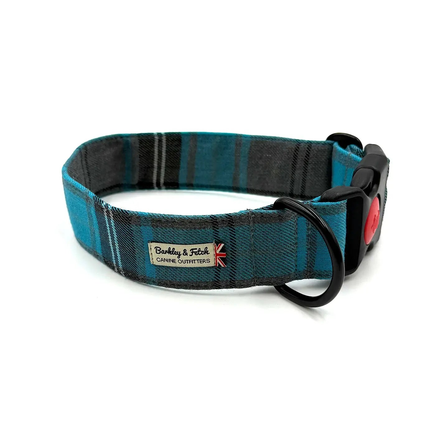 Barkley and Fetch Turquoise and Grey Tartan Dog Collar